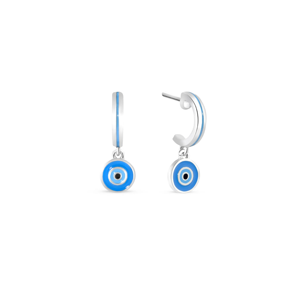 Brinco Argola Life Olho Grego Prata Esmaltado, 22 mm