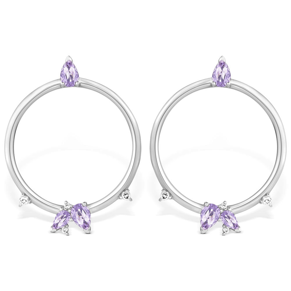 Brinco Life Luna Redondo Gota Amestista Prata