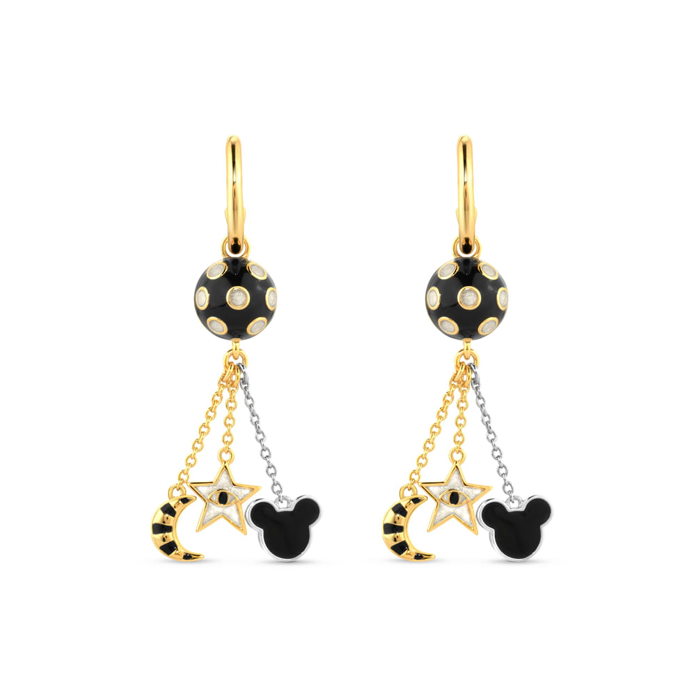 Brinco Argola Life Esferas Disney em Prata 925 com Banho de Ouro Amarelo 18k com Esmalte, 7 mm