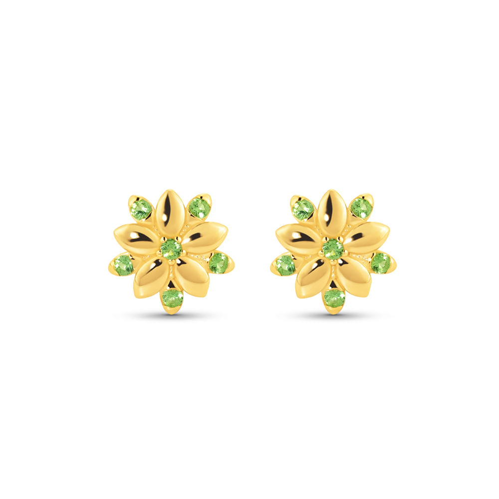 Brinco Life Botânica com Banho Ouro Amarelo Cravejado Verde