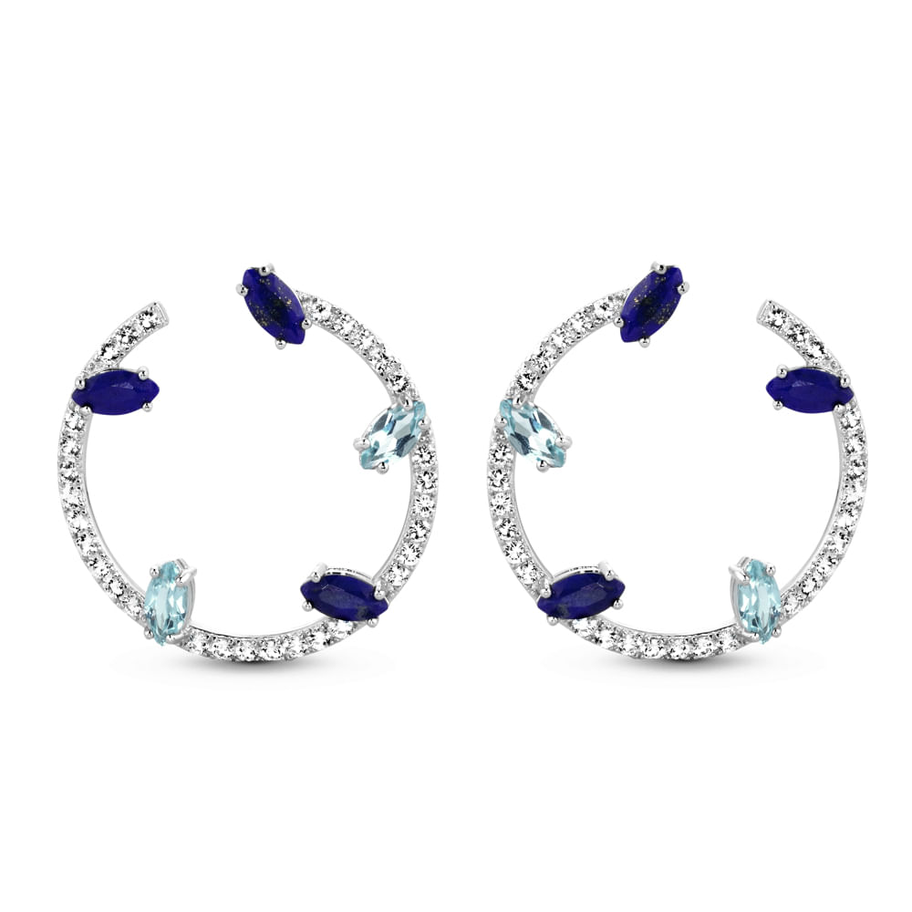 Brinco Life Brisa Redondo Prata Lápis Lazúli Topázio Azul