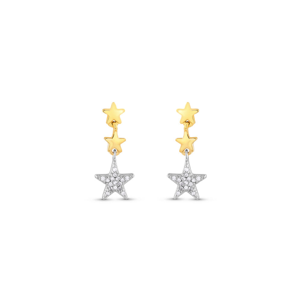 Brinco Teens Estrelas em Ouro Amarelo 18k em Ouro Branco 18k com Diamantes