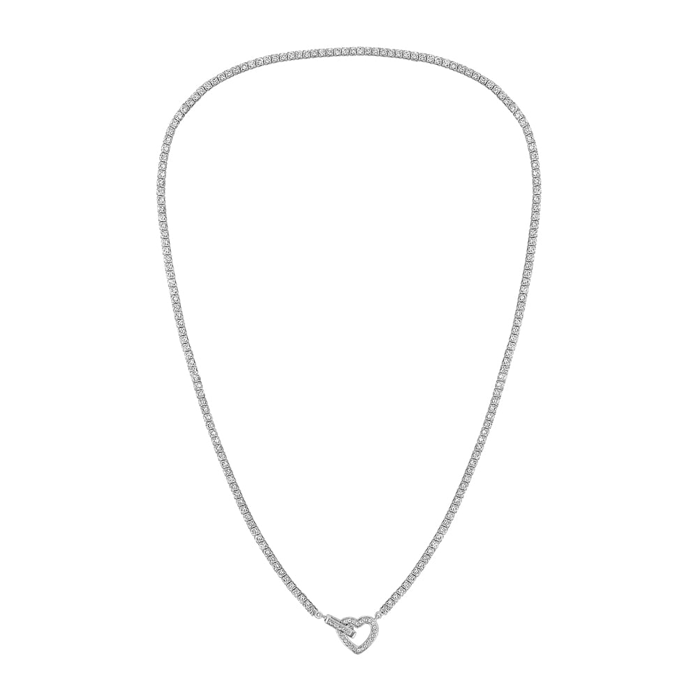 Colar Life Riviera Coração em Prata 925 com Pedras Incolores, 40cm