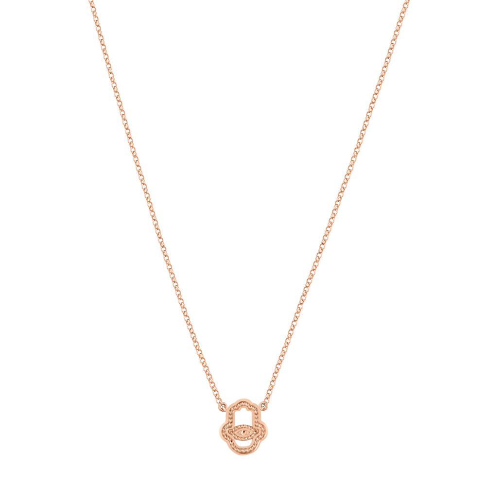 Colar Life Amuleto Hamsa Banho Ouro Rosé