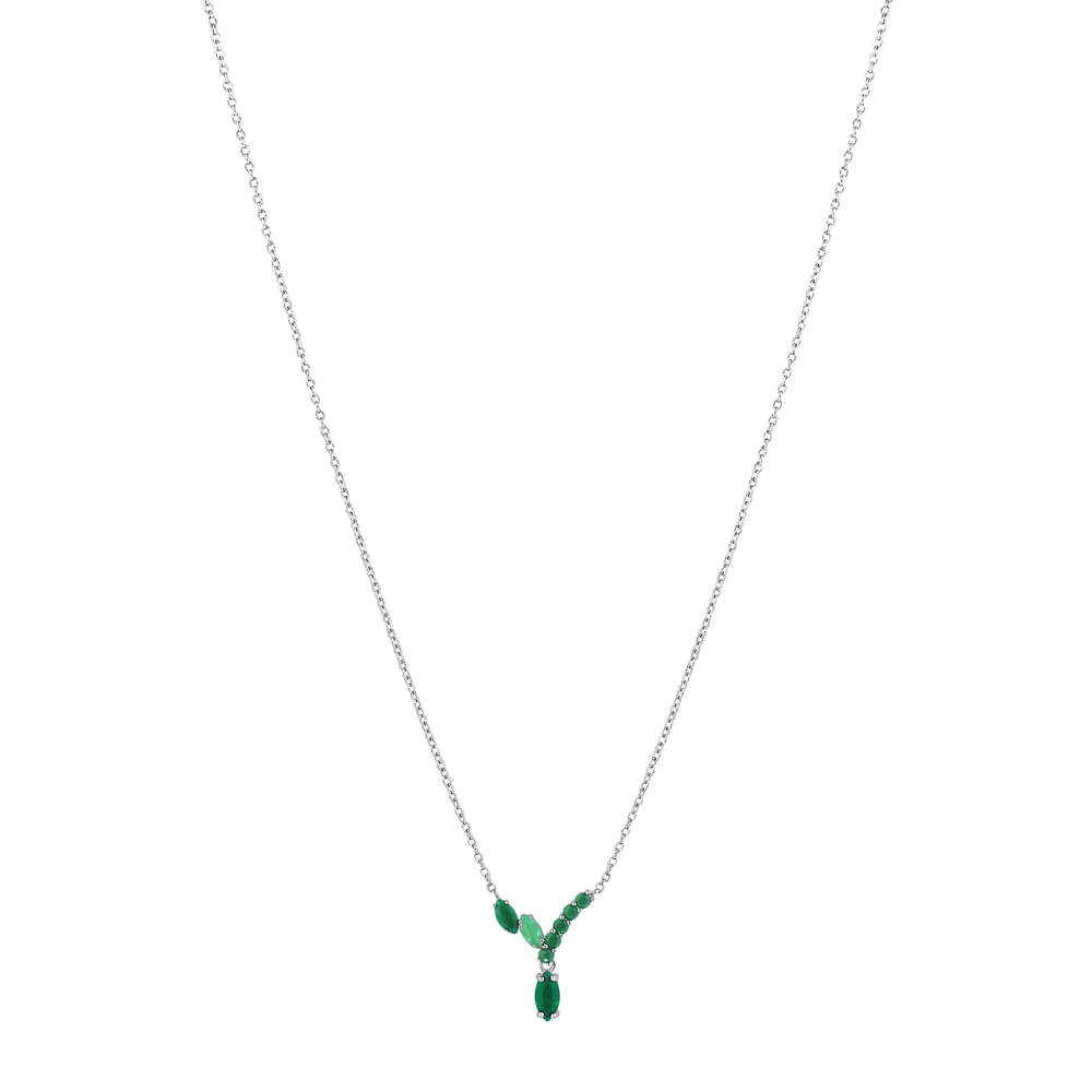 Colar Life Nature III em Prata 925 com Ágata Verde e Calcedônia Verde, 50cm