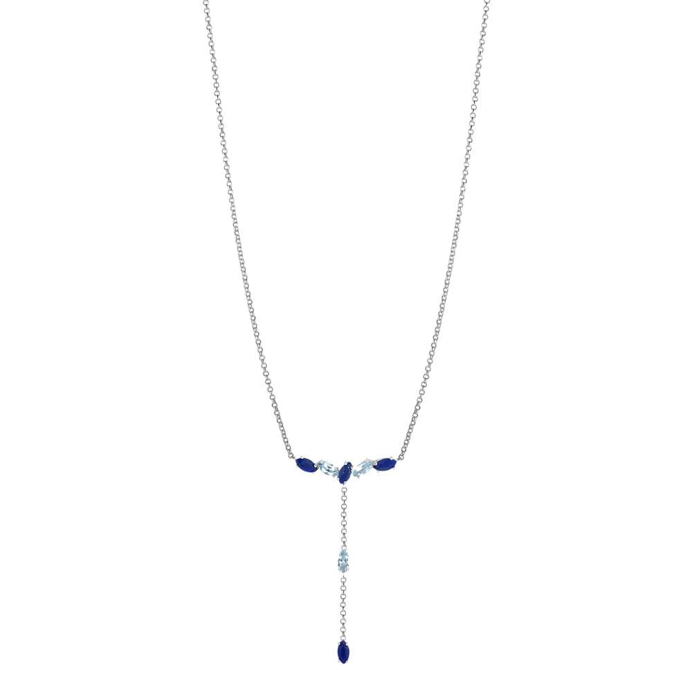 Colar Life Brisa em Prata 925 com Lápis Lazúli e Topázios Azuis, 50cm
