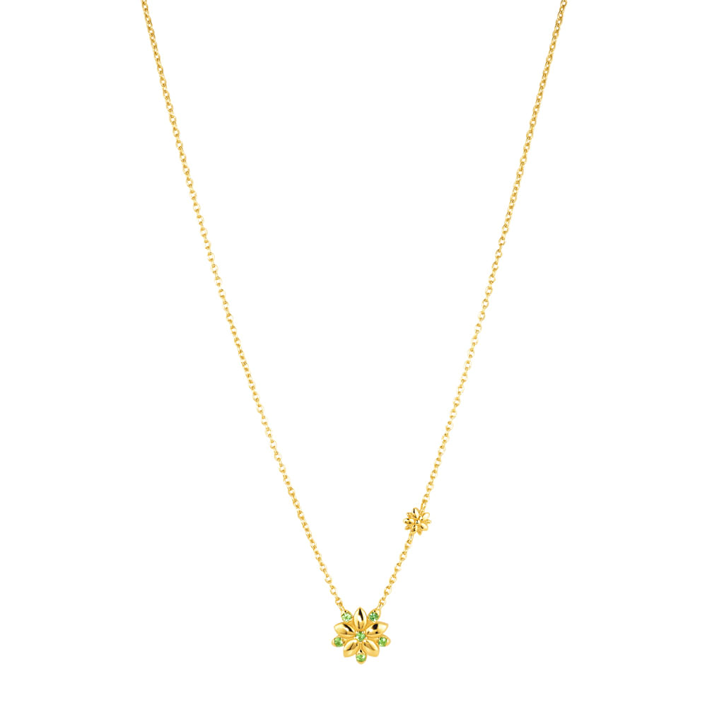 Colar Life Botânica com Banho Ouro Amarelo Cravejado Verde