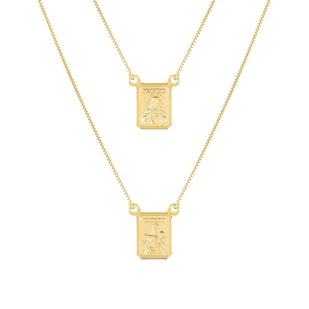 Escapulário Medalhas Jesus e N.Sra. Do Carmo em Ouro Amarelo 18k, 60cm