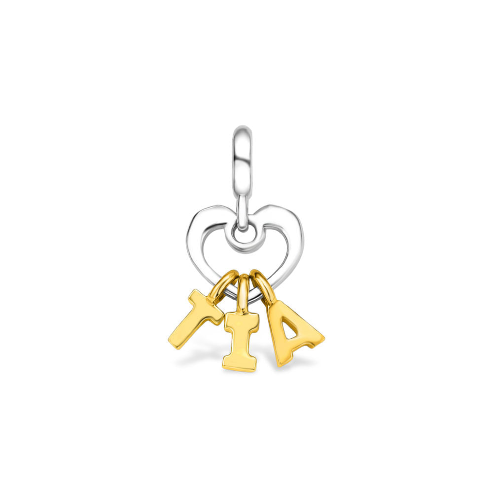 Pingente Life Tia Coração Prata com Banho Ouro Amarelo
