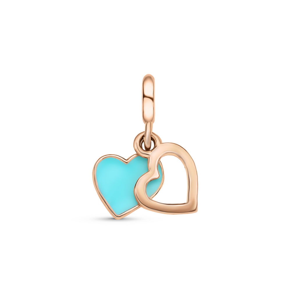 Pingente Life Coração em Liga Rosé 18k com Esmalte Verde