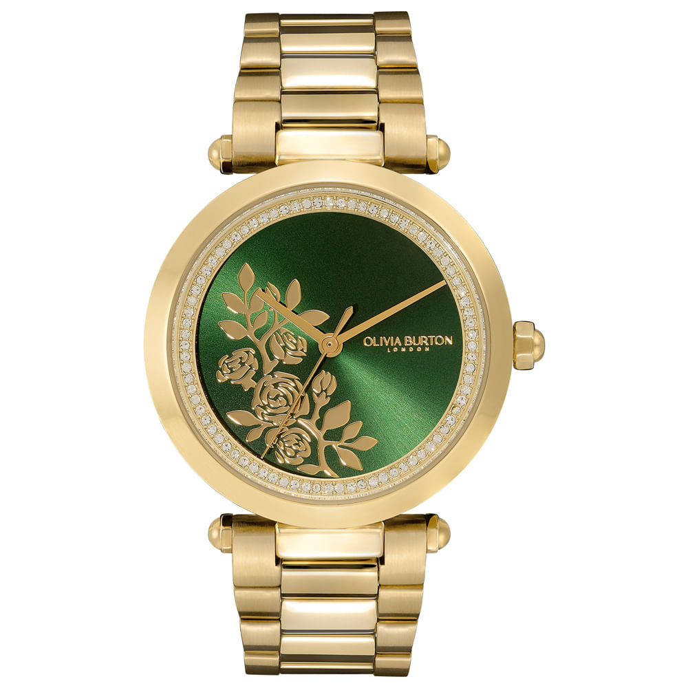 Relógio Olivia Burton Feminino Floral Aço Dourado 24000043