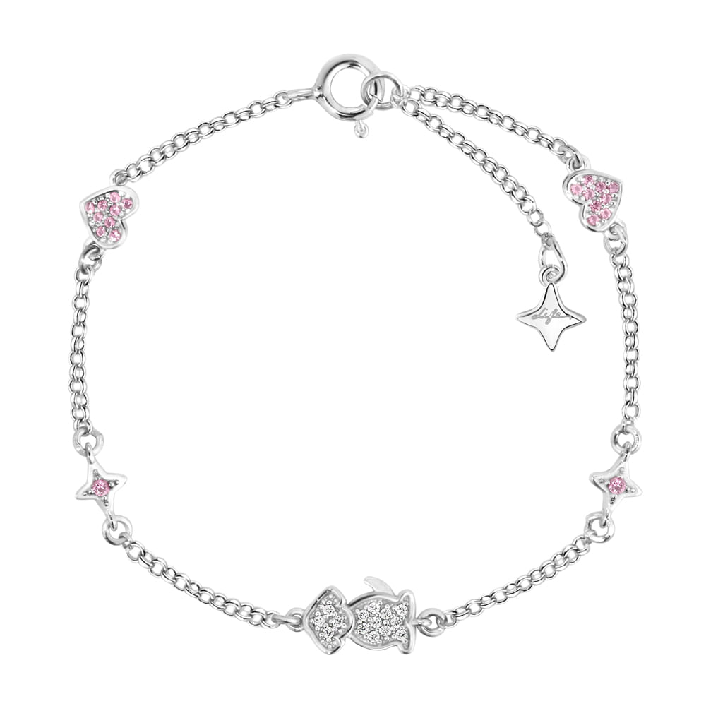 Pulseira Life Lili em Prata 925 com Pedras Rosas e Incolores