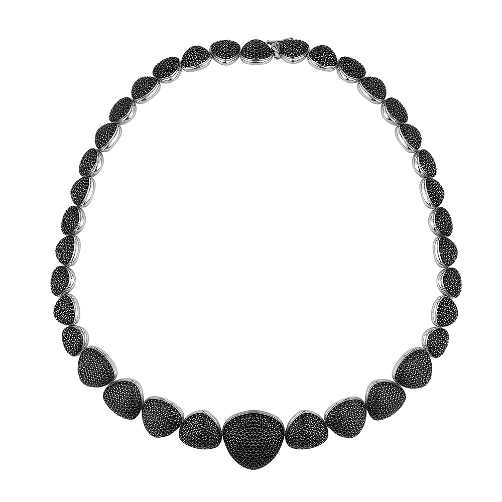 Colar Bold em Prata 925 com Ródio Negro e Safiras Negras, 38cm