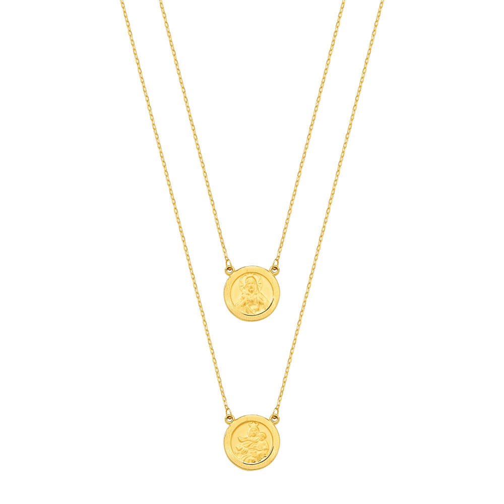 Escapulário Medalhas Jesus e N.Sra Aparecida em Ouro Amarelo 18k, 60cm