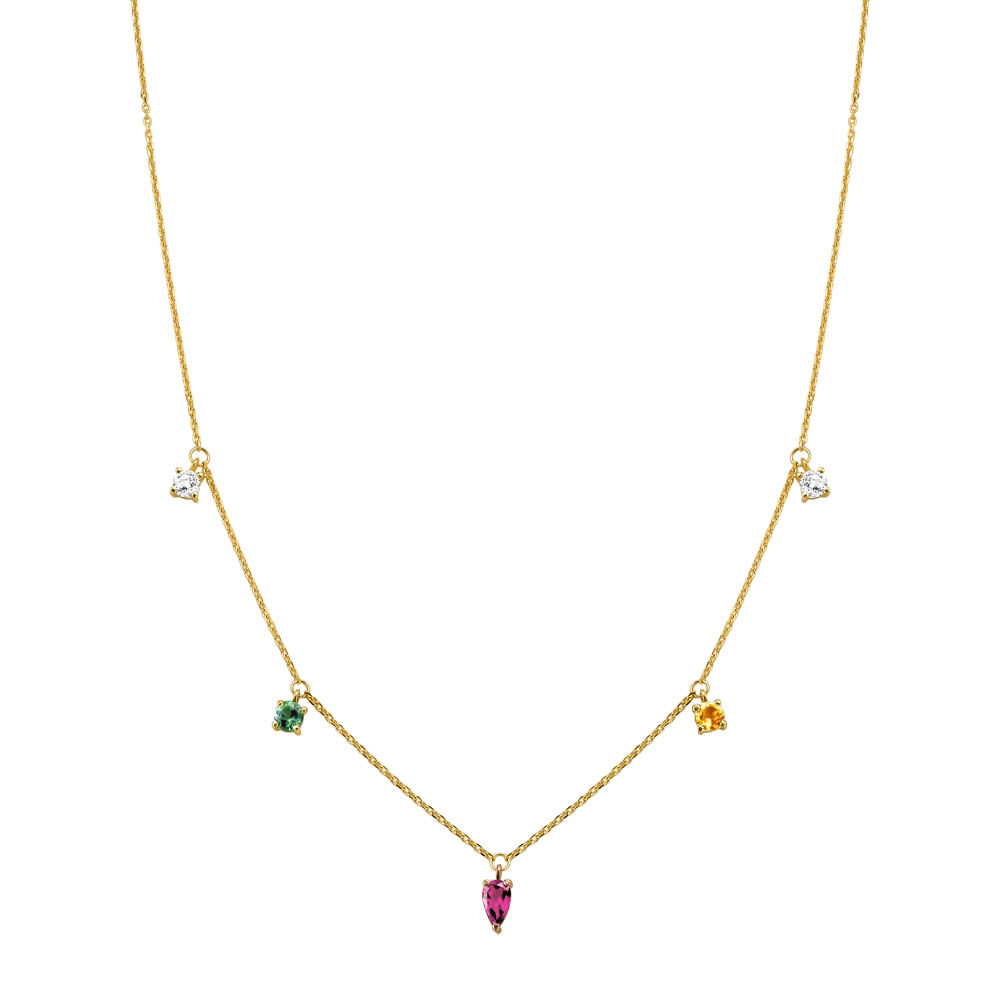 Colar Cores em Ouro Amarelo e Ouro Rosé 18k com Citrino, Rodolita, Turmalina Verde e Topázios Incolores, 50cm