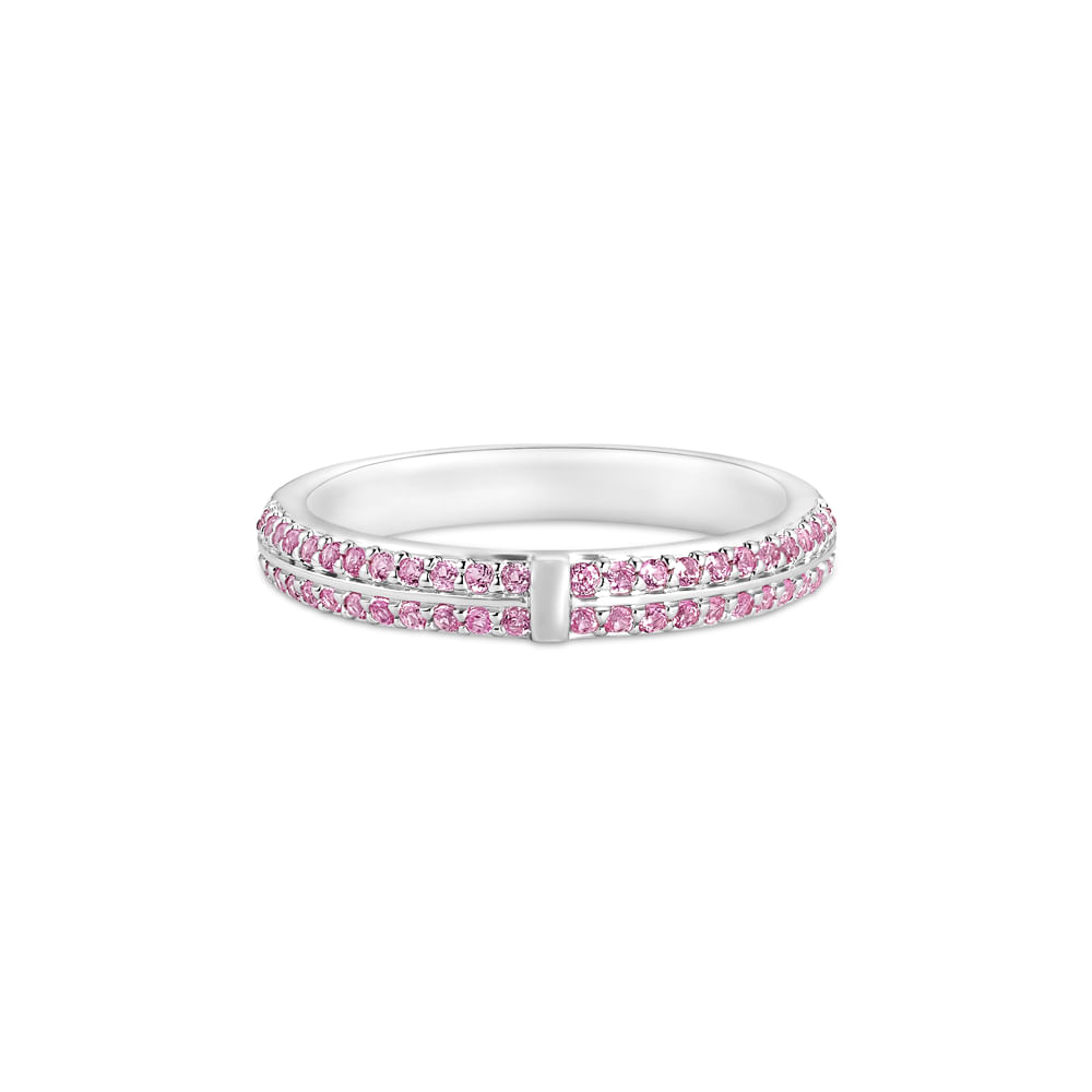 Anel Life Glam III em Prata 925 com Pedras Rosas