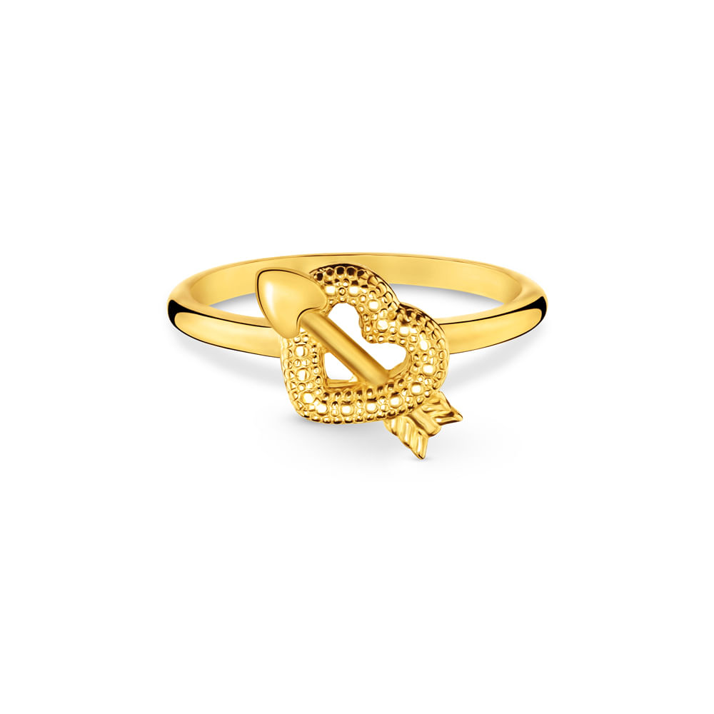Anel Life Cupido Coração Flecha Prata com Banho Ouro Amarelo