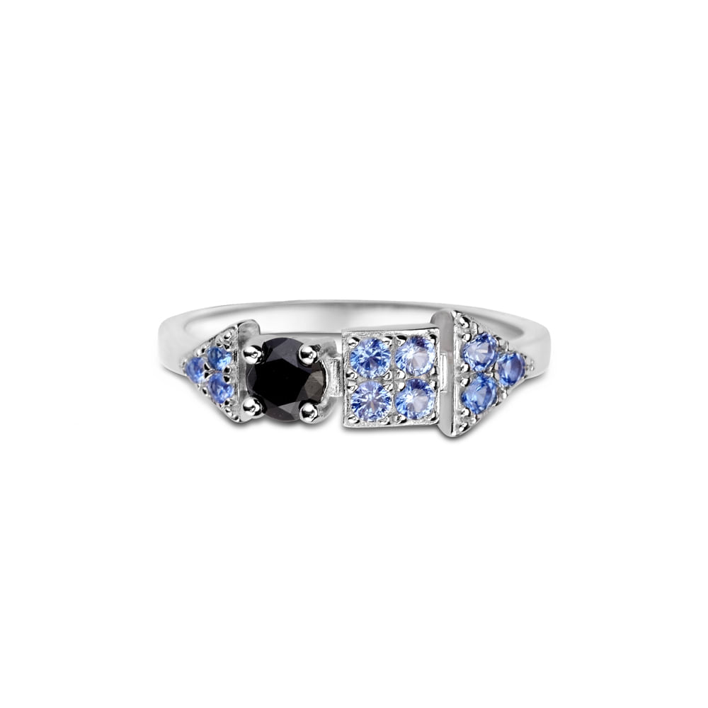 Anel Life Blue em Prata 925 com Pedra Preta e Azuis