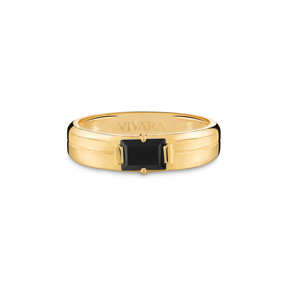 Anel Black Iron Man em Ouro Amarelo 18k e Quartzo Negro