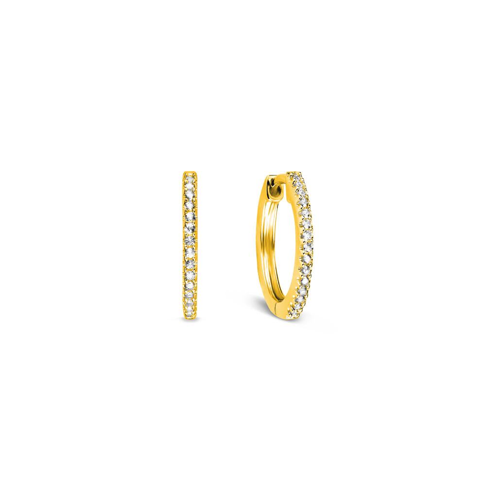 Argola Life Pavê em Prata 925 com Banho de Ouro Amarelo 18k e Pedras Incolores, 45 mm