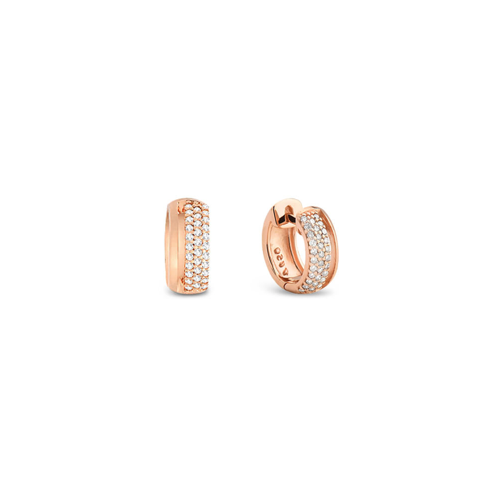 Argola Redonda em Ouro Rosé 18k com Diamantes, 12mm