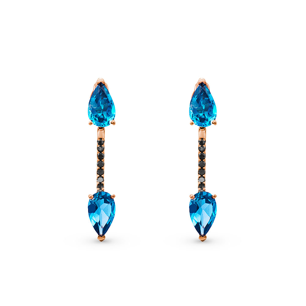 Brinco Enlace em Ouro Rosé 18k com Topázios London e Diamantes Negros