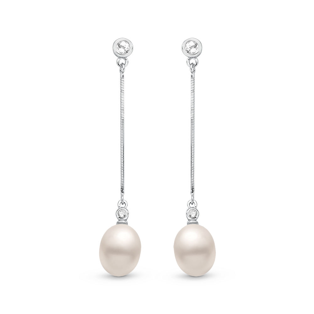 Brinco em Prata 925 com Pérola e Topázios Incolores