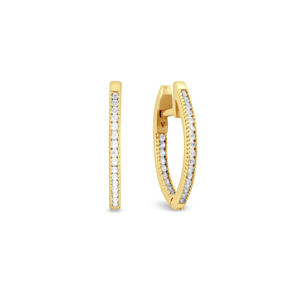 Argola Navete em Ouro Amarelo 18k com Topázios Incolores, 18mm