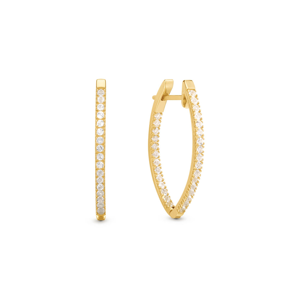 Argola em Ouro Amarelo 18k com Topázios Incolores, 28,5mm