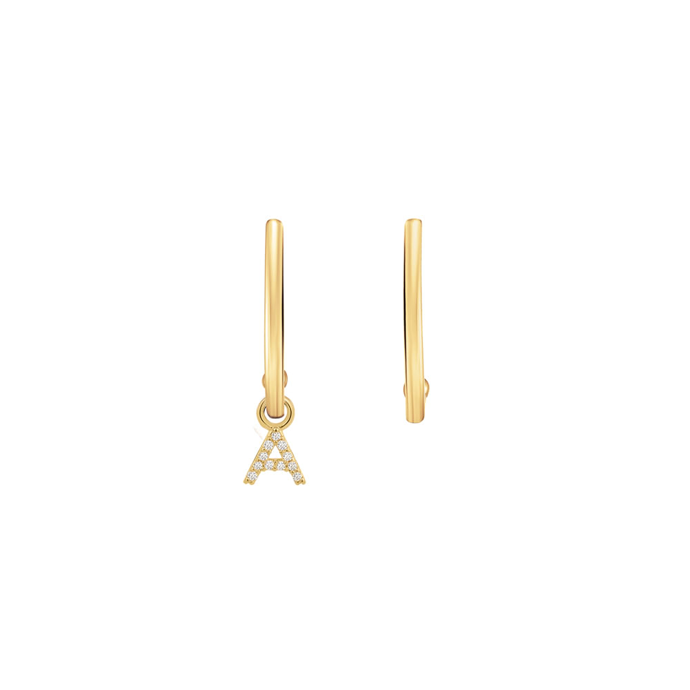 Brinco Letra A em Ouro Amarelo 18k com Diamantes