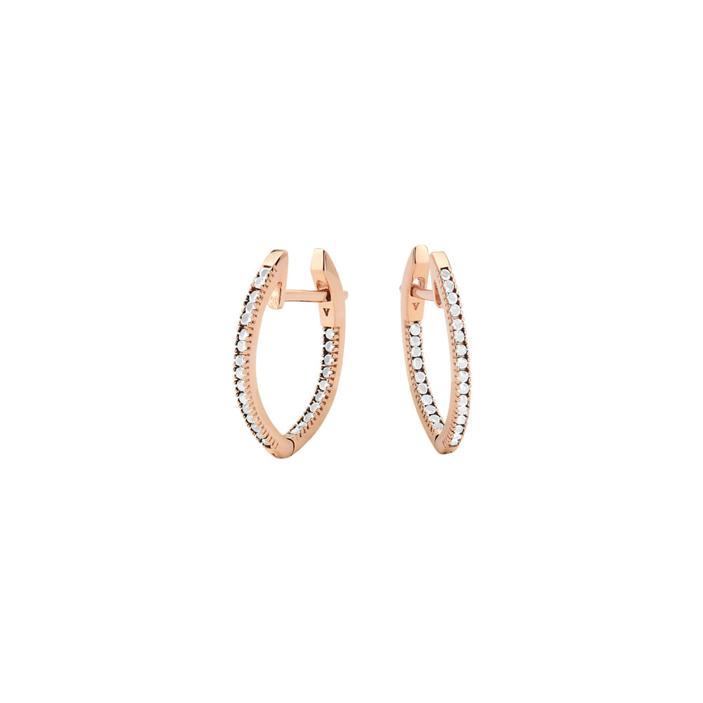 Argola Navete em Ouro Rosé 18k e Topázios Incolores, 18mm
