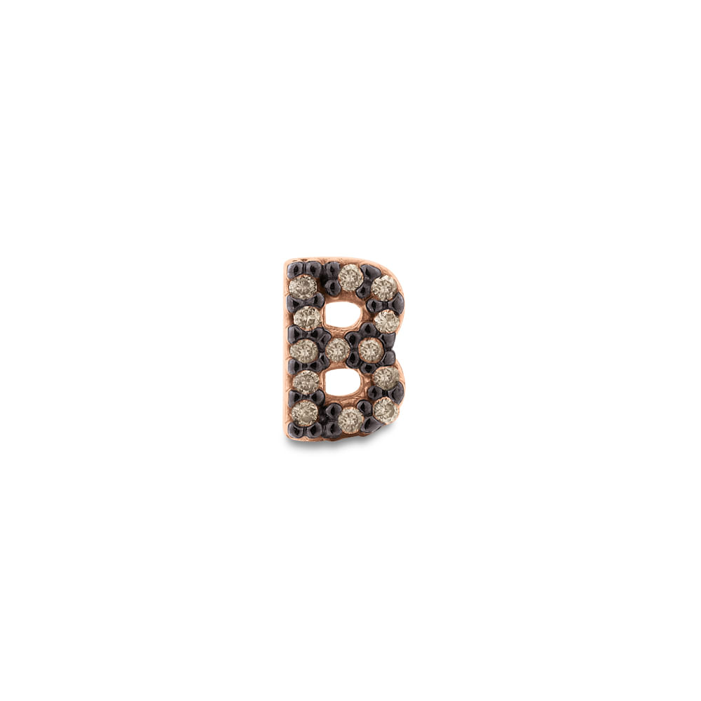 Brinco Único Letra B em Ouro Rosé 18k com Diamantes Brown