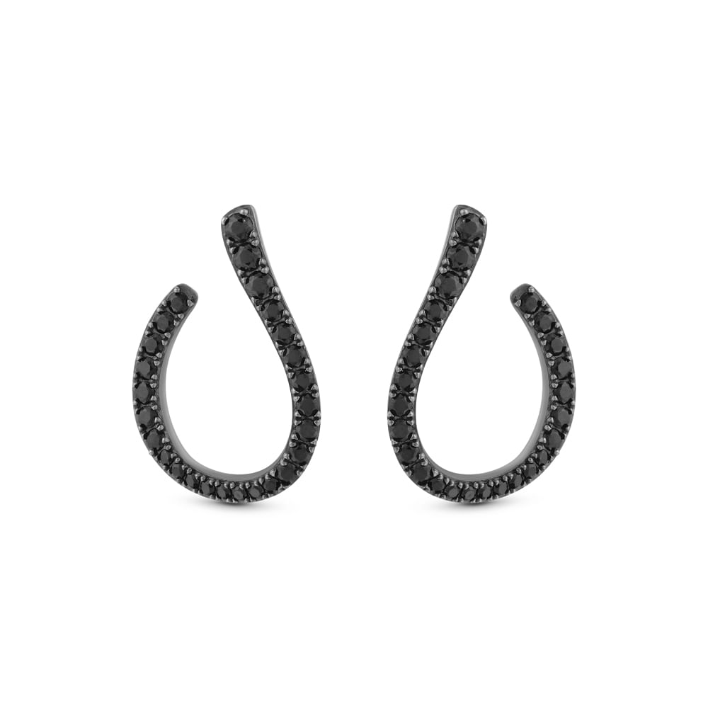 Brinco Hook em Prata 925 com Ródio Negro e Espinélios Negros