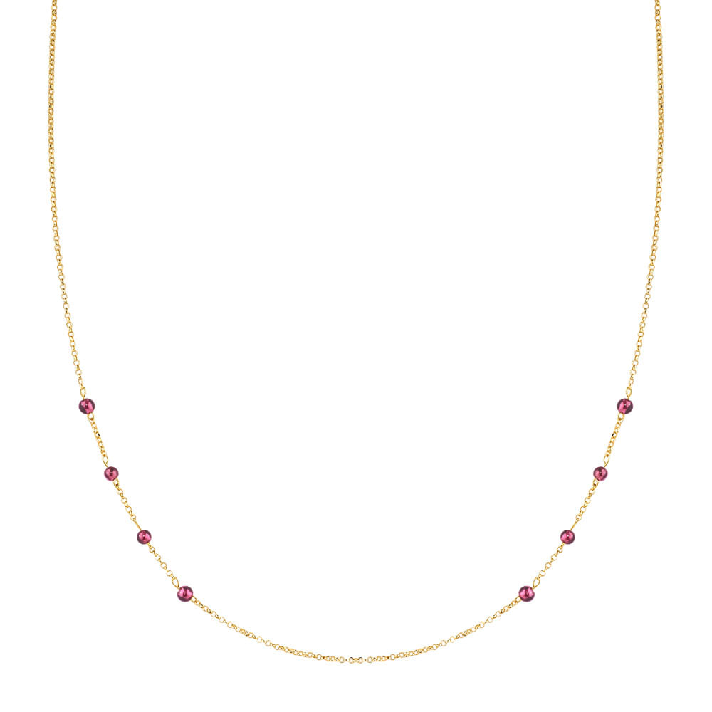 Colar Gold Stone em Ouro Amarelo 18k com Rodolitas, 45cm