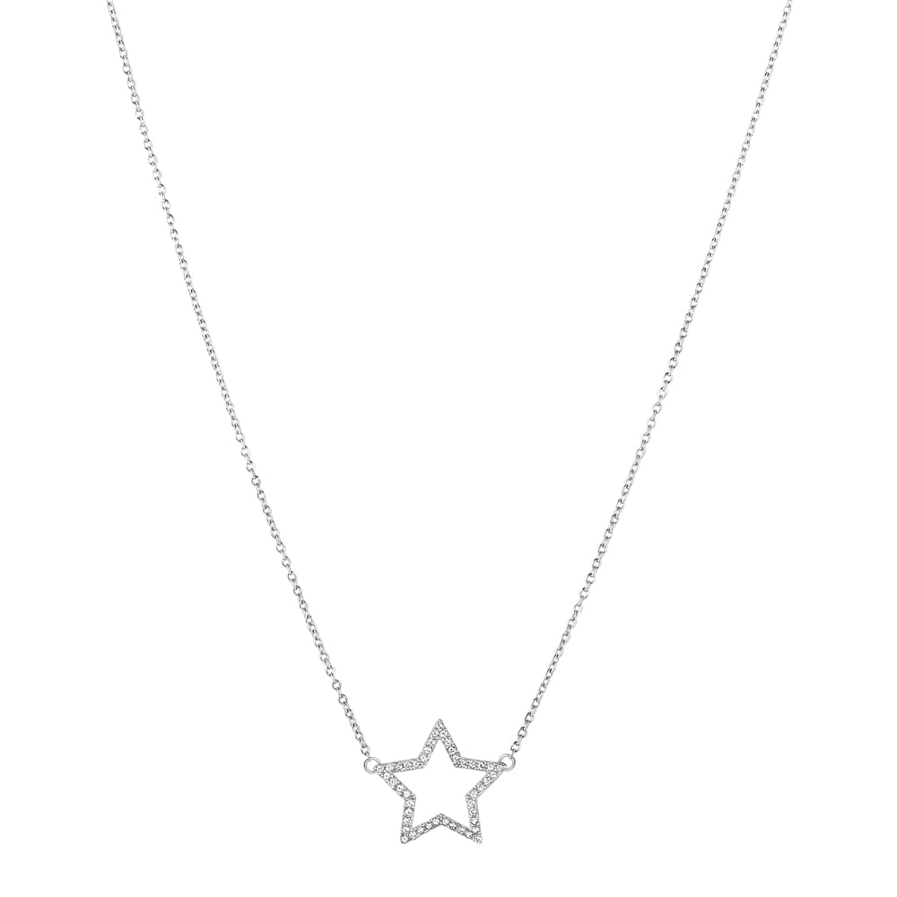 Colar Petit Estrela em Prata 925 com Topázios Incolores, 45cm