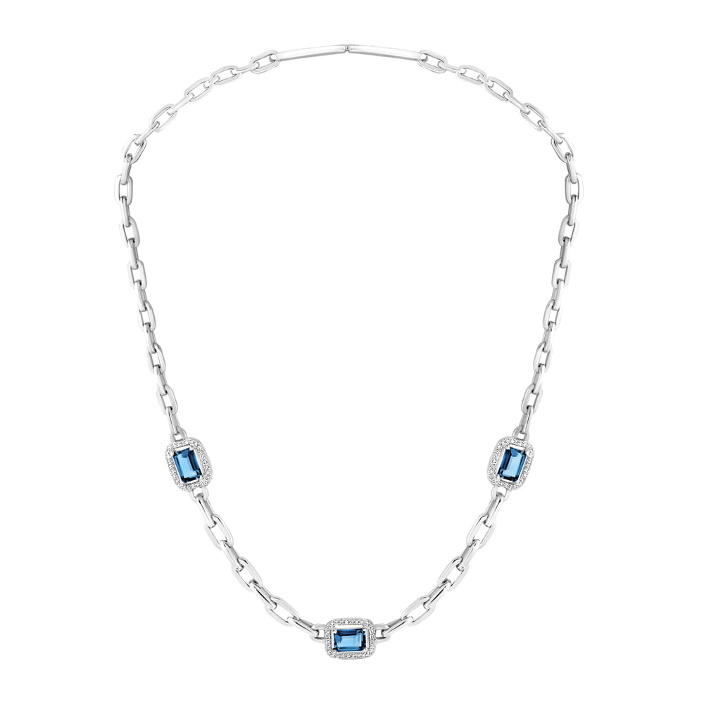 Colar Chains Color em Prata 925 com Topázios London e Safiras Incolores, 38cm