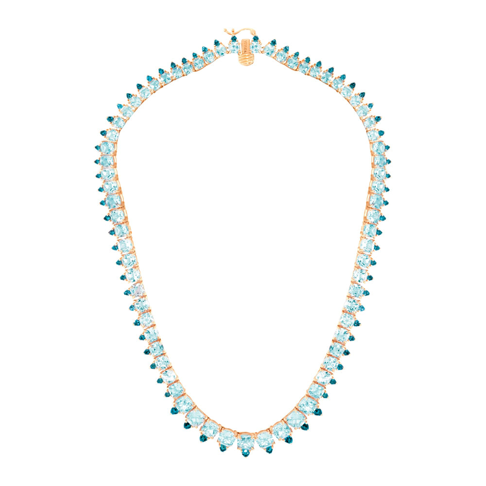 Colar Sirena em Ouro Rosé 18k com Topázios Sky e Topázios London, 38cm