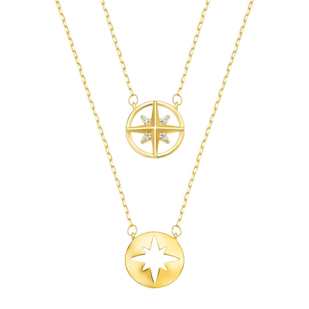 Escapulário Icones Rosa dos Ventos em Ouro Amarelo 18k com Topázios Incolores, 65cm