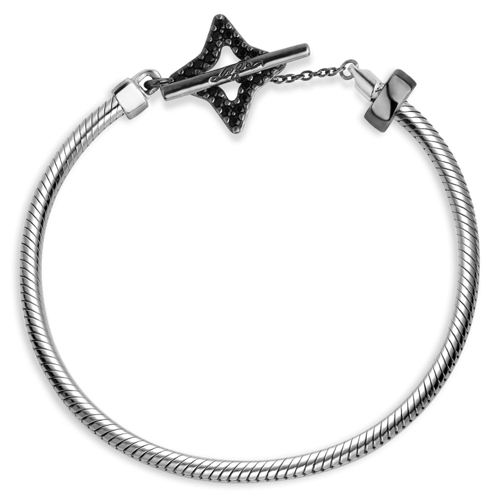 Pulseira Life Signature com Banho de Ródio Negro e Fecho Estrela