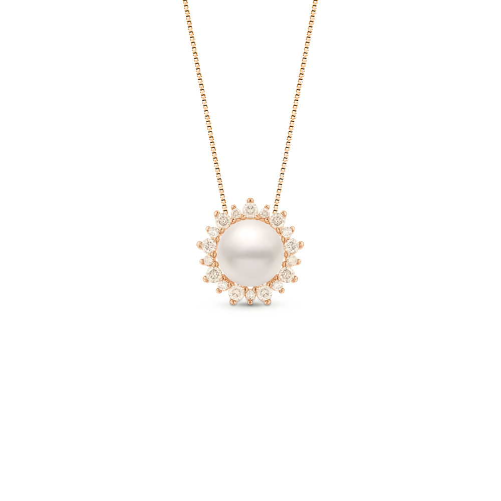 Pingente Paris em Ouro Rosé 18k com Pérola e Diamantes, 11mm