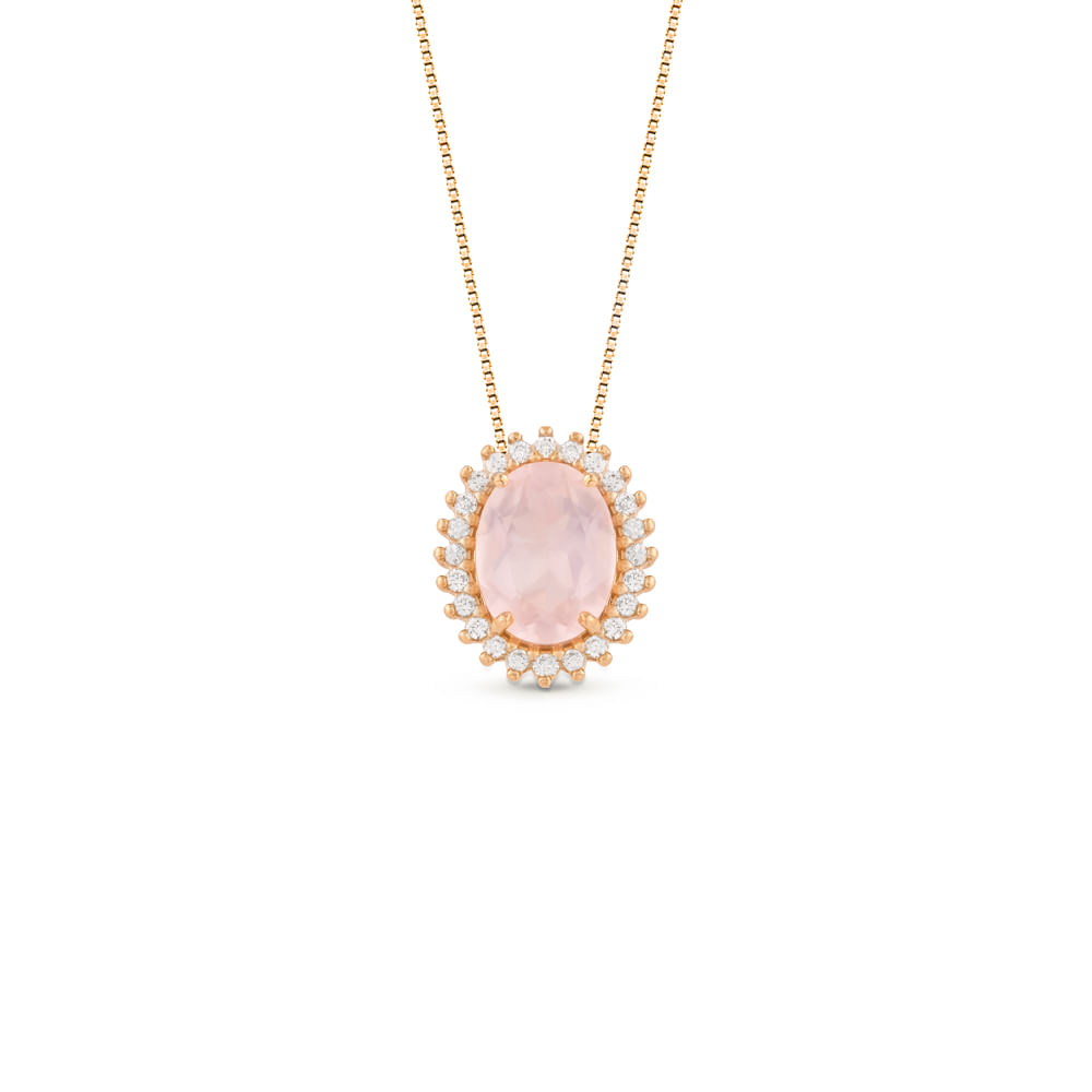 Pingente Alvorada em Ouro Rosé 18k com Quartzo Rosa e Diamantes