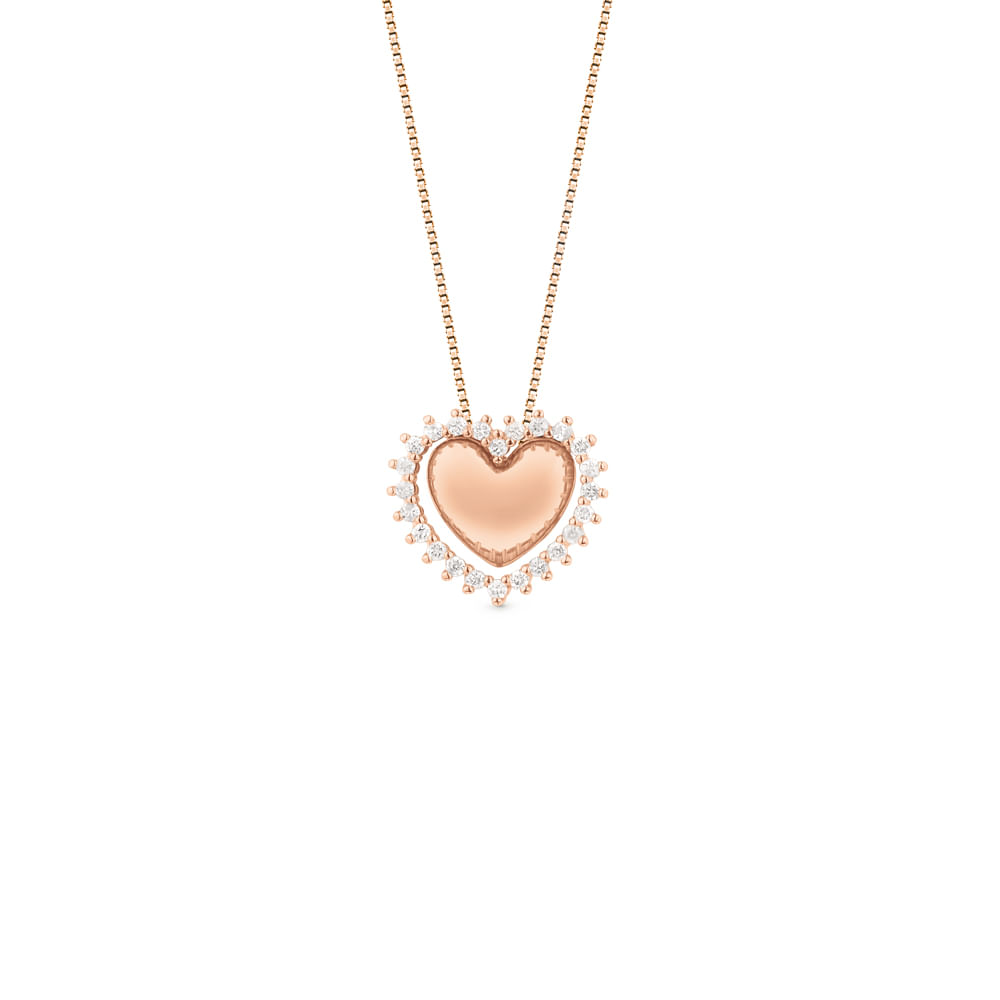 Pingente Amantes Coração em Ouro Rosé 18k com Diamantes, 10mm