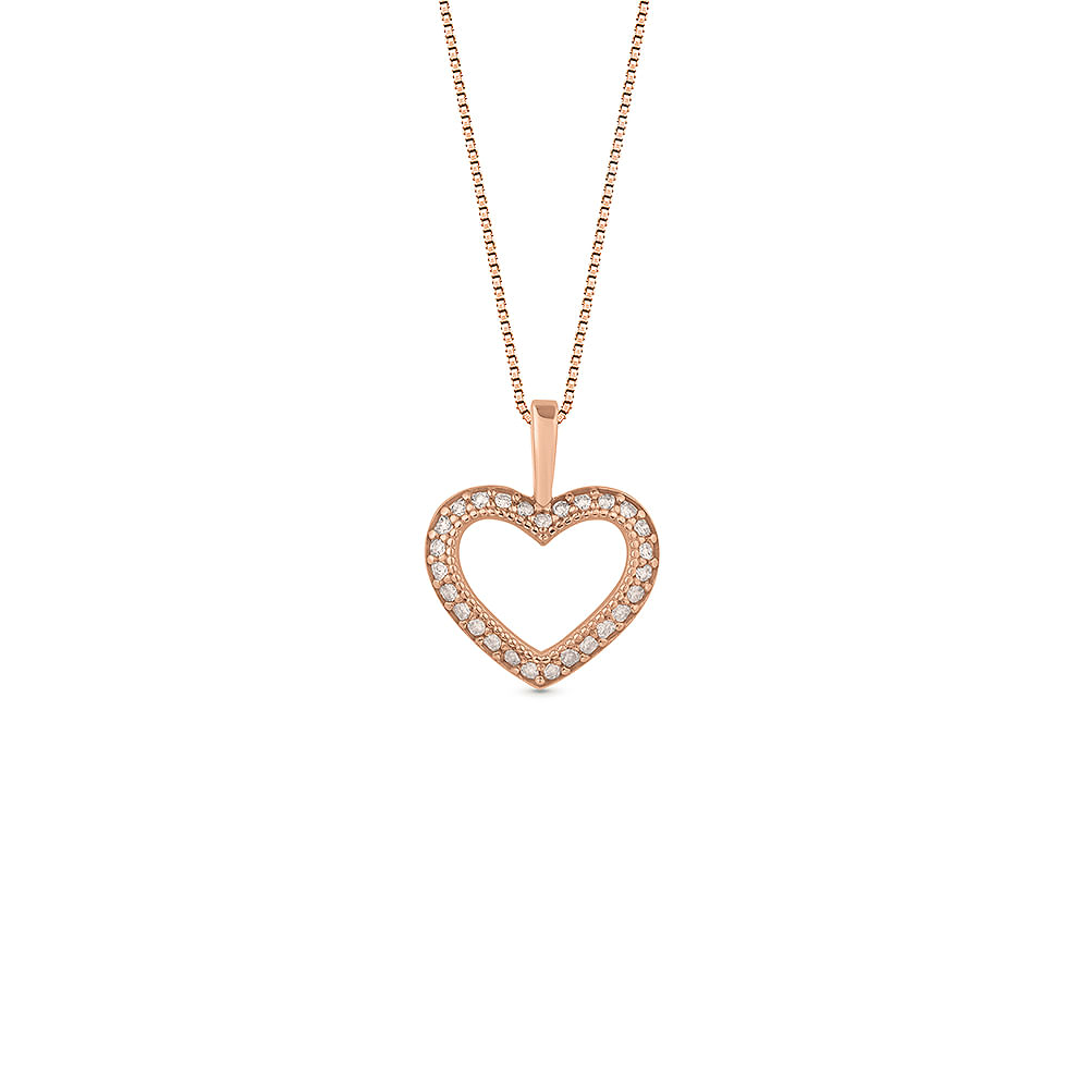 Pingente Amantes Coração em Ouro Rosé 18k com Diamantes Brown