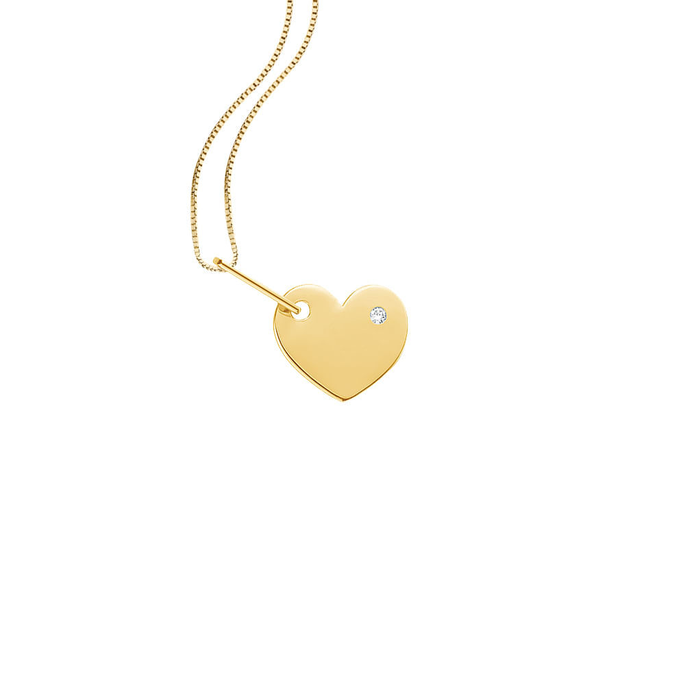 Pingente Personalizável Coração em Ouro Amarelo 18k com Diamante