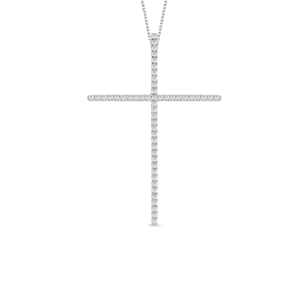 Pingente Cruz Stick em Ouro Branco 18k com Diamantes