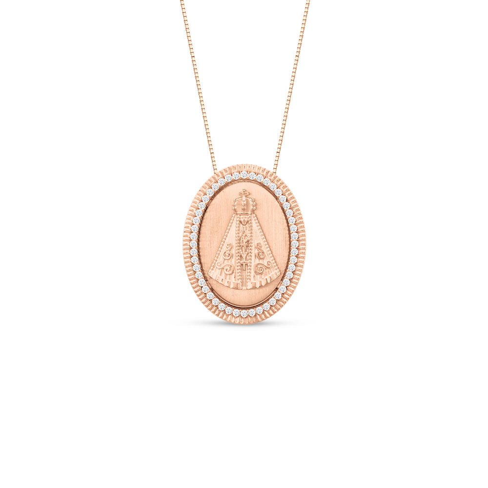 Pingente Virtuosa N.Sra. Aparecida em Ouro Rosé 18k com Diamantes, 25.5mm