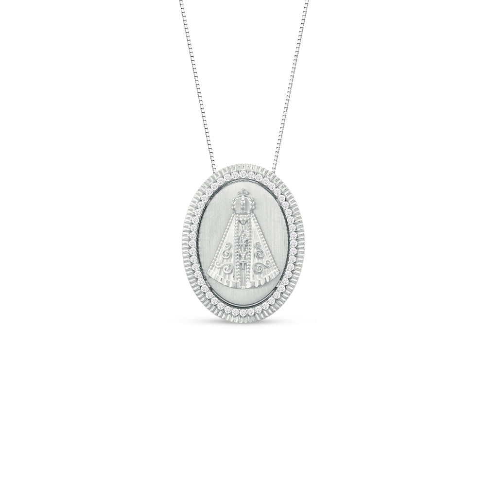 Pingente Virtuosa N.Sra. Aparecida em Ouro Branco 18k com Diamantes, 25.5mm