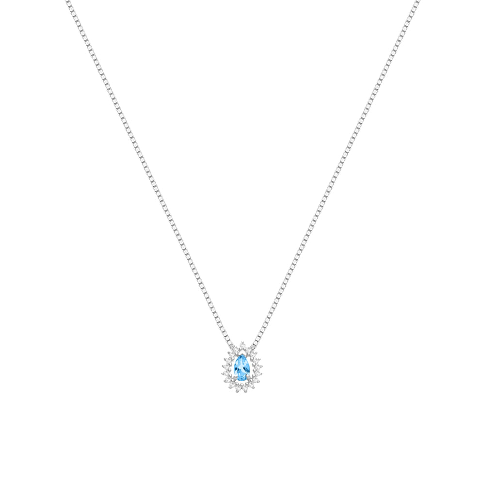 Pingente Classic Oriental em Ouro Branco 18k com Topázio Sky e Diamantes, 10mm