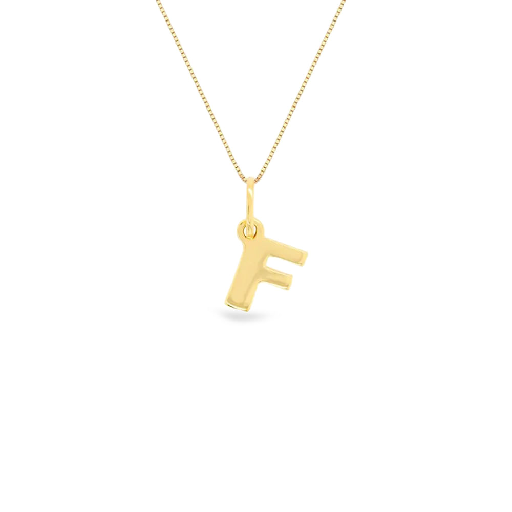 Pingente Letra F em Ouro Amarelo 18k, 12mm