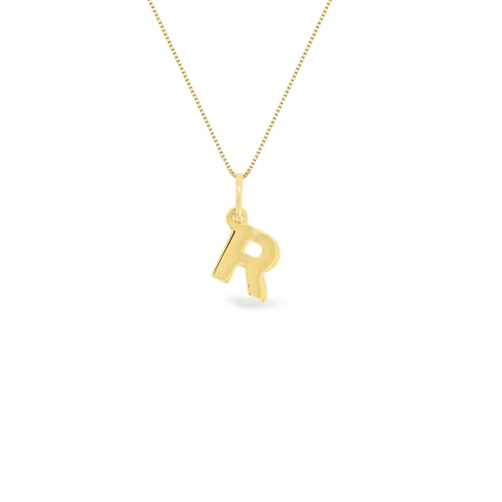 Pingente Letra R em Ouro Amarelo 18k, 12mm